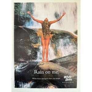 Vintage Y2K White Rain Shampoo Nude Woman at Waterfall Advertisement Print Ad